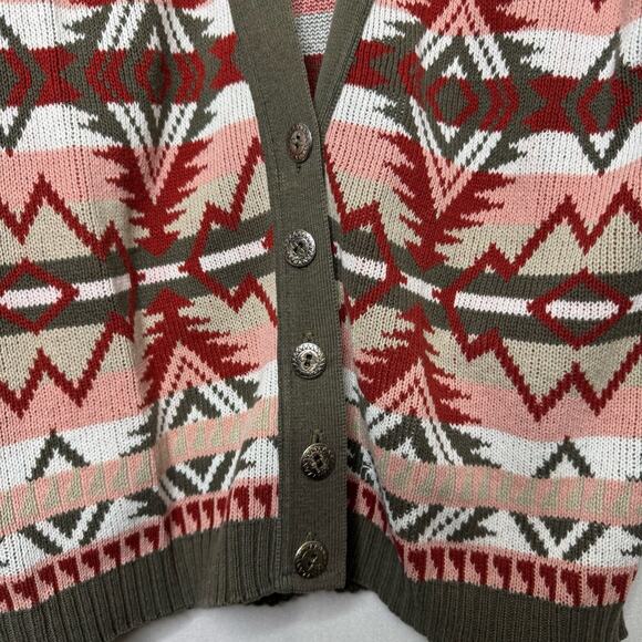 SANTA FE WEST / vintage red brown aztec western printed cardigan sweater / S - Picture 4 of 8